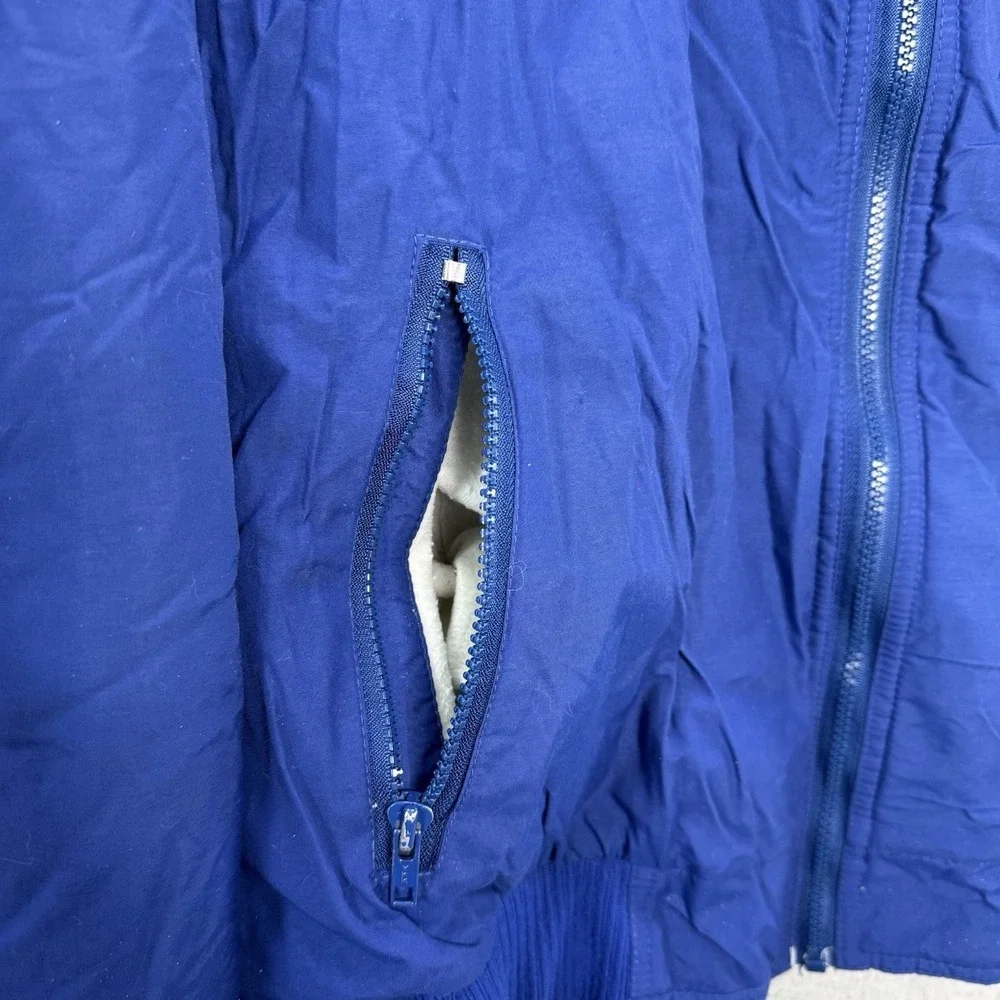 VTG Eddie Bauer Fleece Lined Bomber Jacket Mens Blue Outdoor Hike Coat L Tall LT